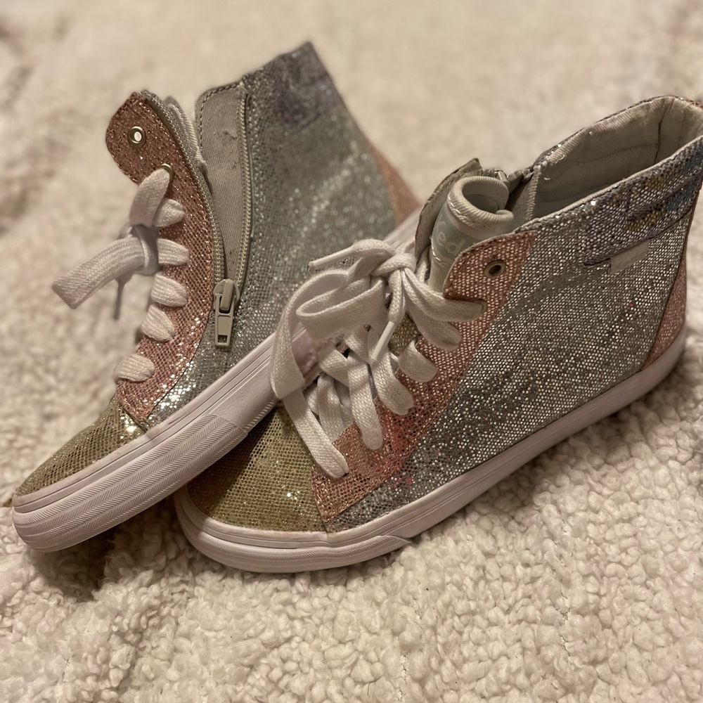 Keds Kids Girls' Double Up High Top Sneaker, Color Block Sparkle